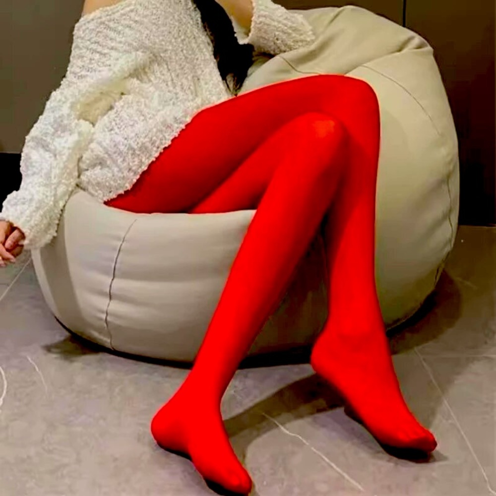 NWT red velvet stockings opaque tights fashion legs one size leggy thick denier